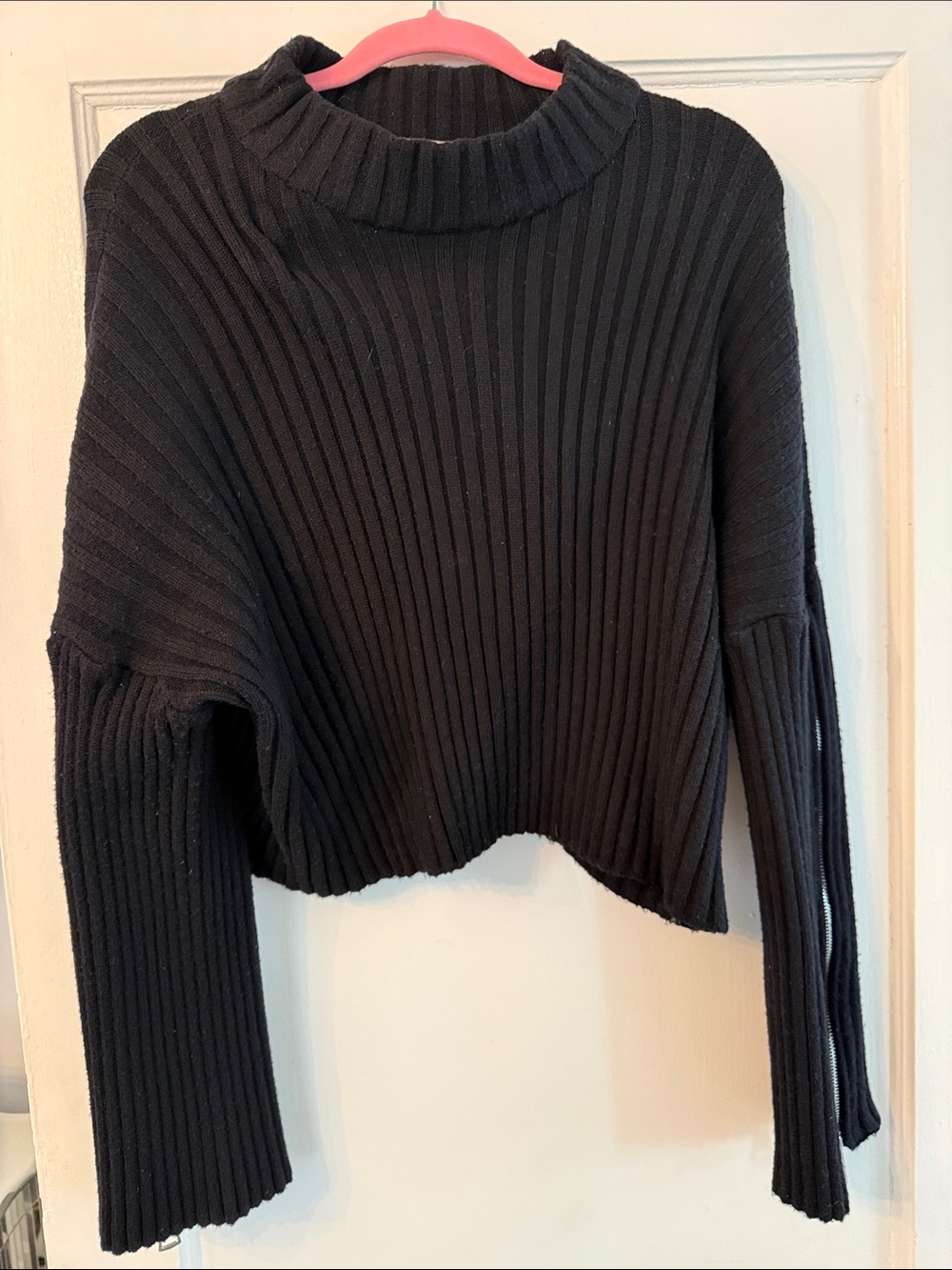 Zara Black Ribbed Cropped Mock Neck Sweater